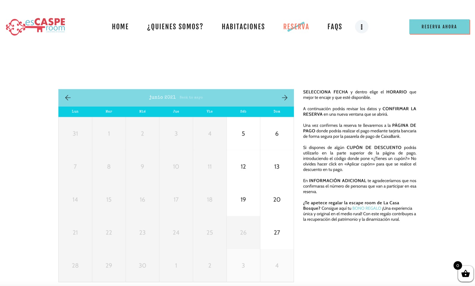 Diseño web escape room con reservas on line