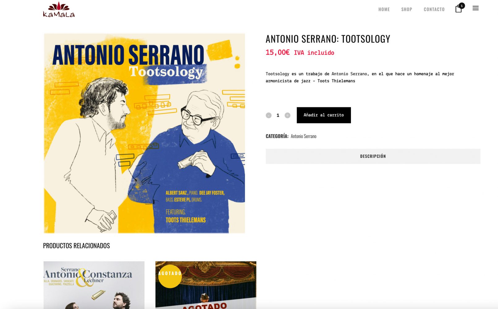 Producto de la tienda, descripción y productos relacionados